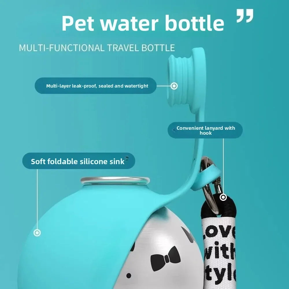 Pet Water Bottle Leak Proof 2IN1 Stainless Steel Food Grade Plastic Collapsible Silicone Bowl 285ML Lightweight Portable Outdoor