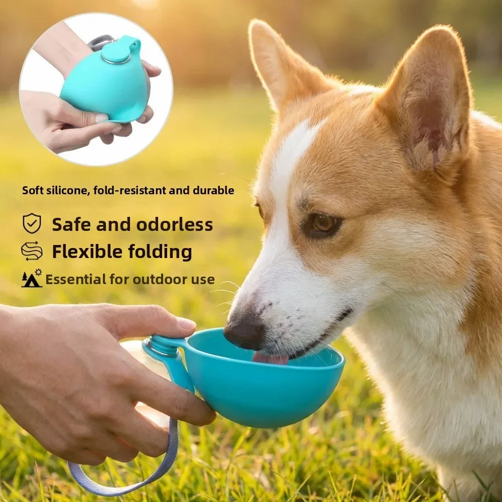Pet Water Bottle Leak Proof 2IN1 Stainless Steel Food Grade Plastic Collapsible Silicone Bowl 285ML Lightweight Portable Outdoor